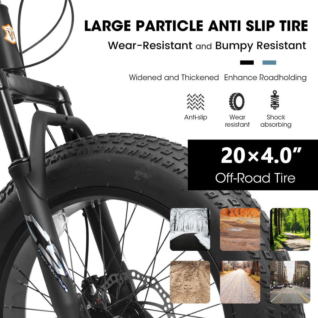 V20235 20 Inch Fat Tire Bike Adult 7 Speed Mountain Bike, Dual Disc Brakes, High Carbon Steel Frame, Front Suspension, Mountain Buggy, City Commuter City Bike, Fat Tire Bike