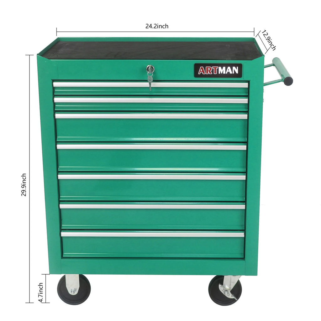 7-Drawer Rolling Tool Chest, Metal Tool Storage Organizer Cart with Locking System and Wheels, Multifunctional Mechanic Tool Cart for Garage, Warehouse, Workshop, Repair Shop, Red