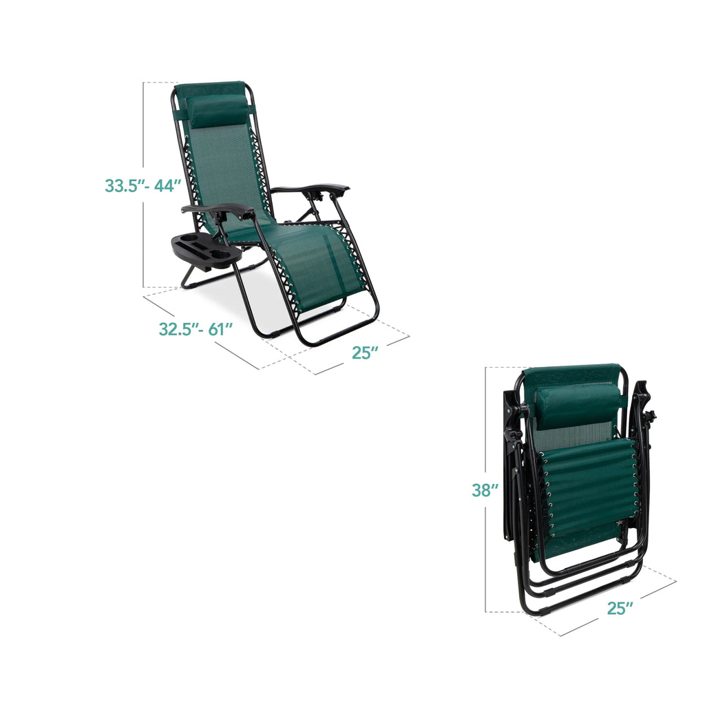 Best Choice Products Set of 2 Zero Gravity Lounge Chair Recliners for Patio, Pool w/ Cup Holder Tray - Gray