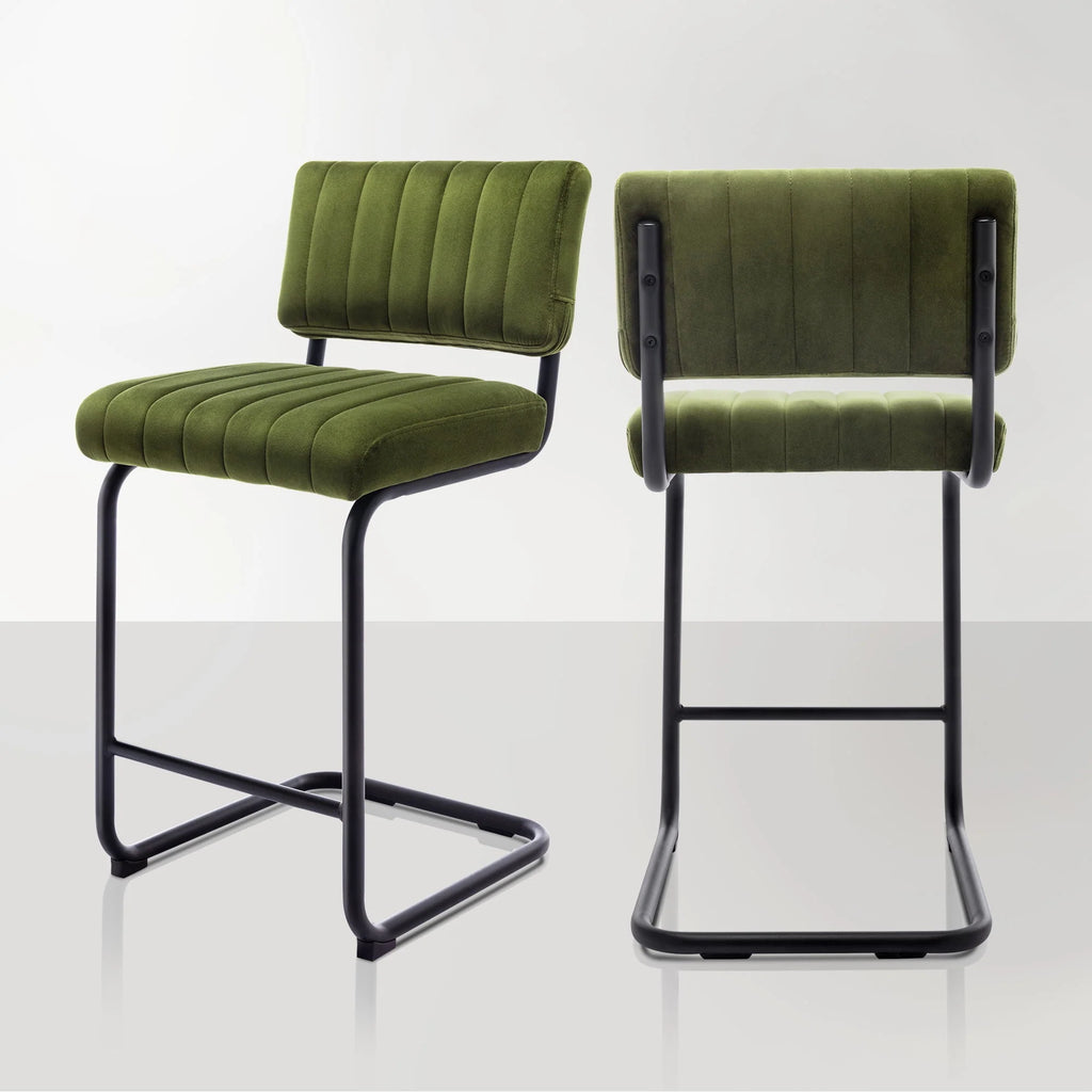 Zesthouse 24" Velvet Counter Stools Set of 2, Modern Counter Height Bar Stools with Back and Black Metal Base, Green