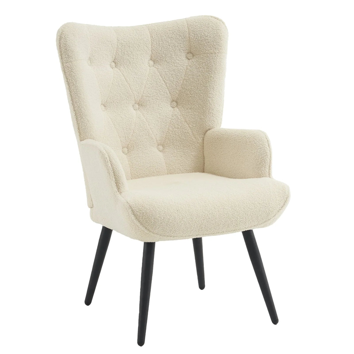 Furniliving Tufted Button Wingback Chair Upholstered Sherpa Accent Chair with Wide Arm Modern Leisure Club Chair, Lvory white