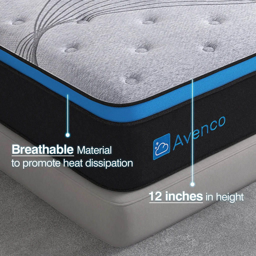 Queen Size Firm, 12-Inch Hybrid Mattress in a Box, Innerspring and Gel Memory Foam, Gray, Pillow Top