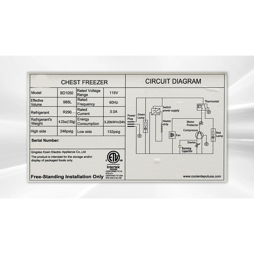 35 Cu.Ft. Chest Freezer, Deep Freezer Commercial Chest Freezer 89 in.