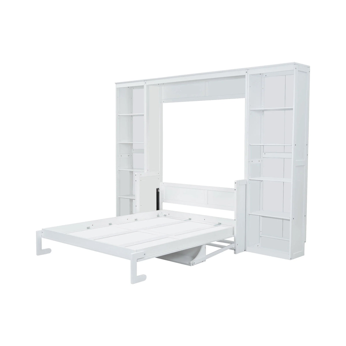 Euroco Wood Full Size Murphy Bed with Desk and Shelves, Space-Saving Wall Bed for Bedroom