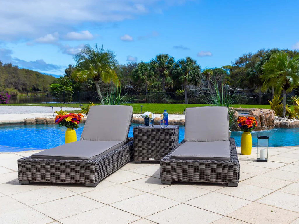 Malmo 18-Piece Resin Wicker Outdoor Patio Furniture Combination Set in Gray w/Sectional Set, Eight-seat Dining Set, and Chaise Lounge Set (Full-Round Gray Wicker, Polyester Light Gray)