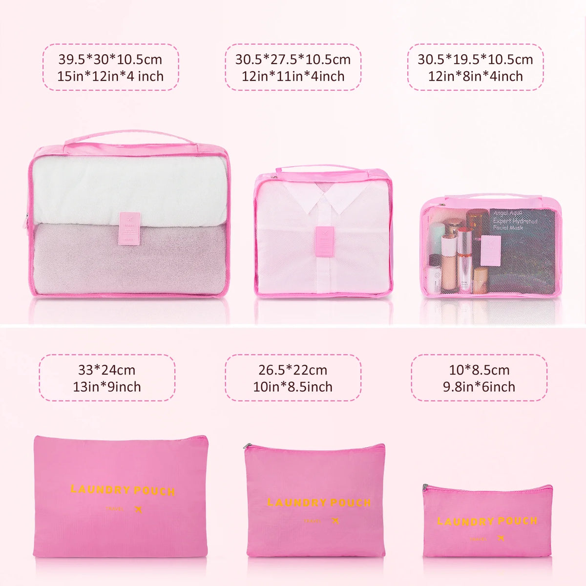 9 Piece Luggage Sets, Hard 20 24 28 inch Luggage with 6 Pieces Organize Bags Travel Suitcases Sets with Wheels, Rose