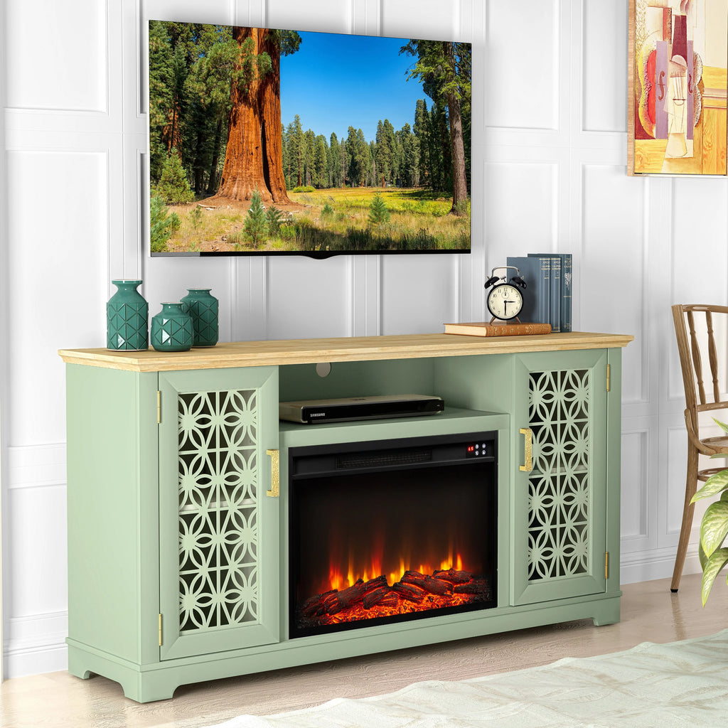 FESTIVO Farmhouse TV Stand with Electric Fireplace for up to 65" TVs -Grey