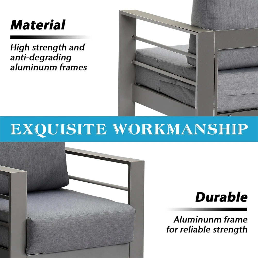 Superjoe Aluminum Outdoor Furniture Set 4 Pcs Patio Conversation Sofa Set with Coffee Table,Gray