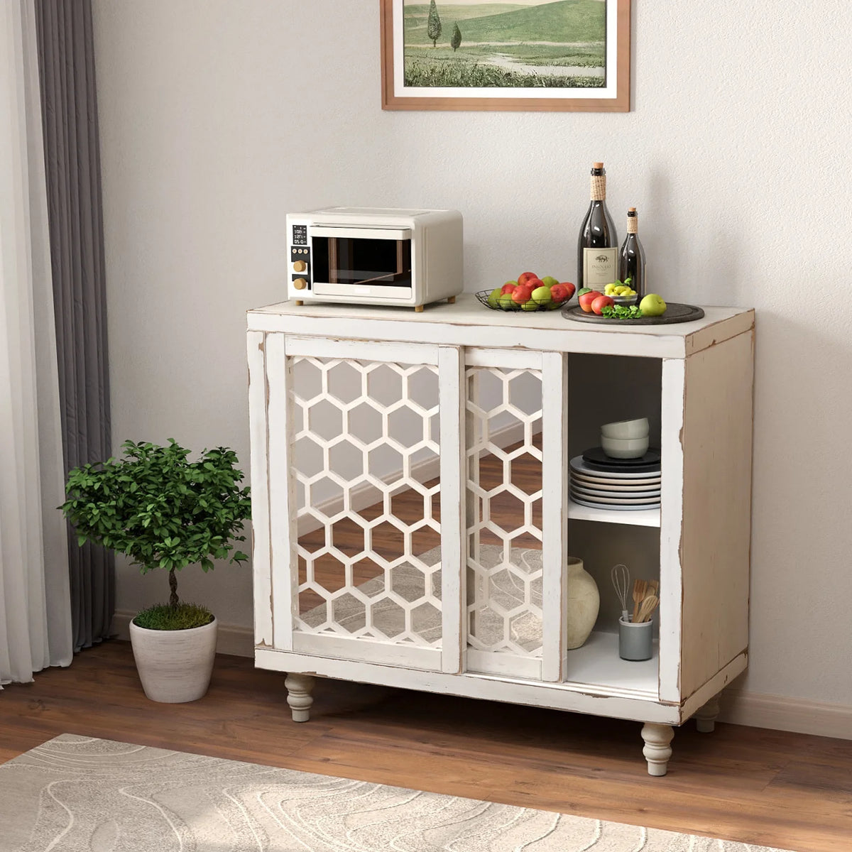 COSIEST Vintage Sideboard Cabinet, Farmhouse Buffet with Adjustable Shelf for Kitchen, Dining Room, Living Room