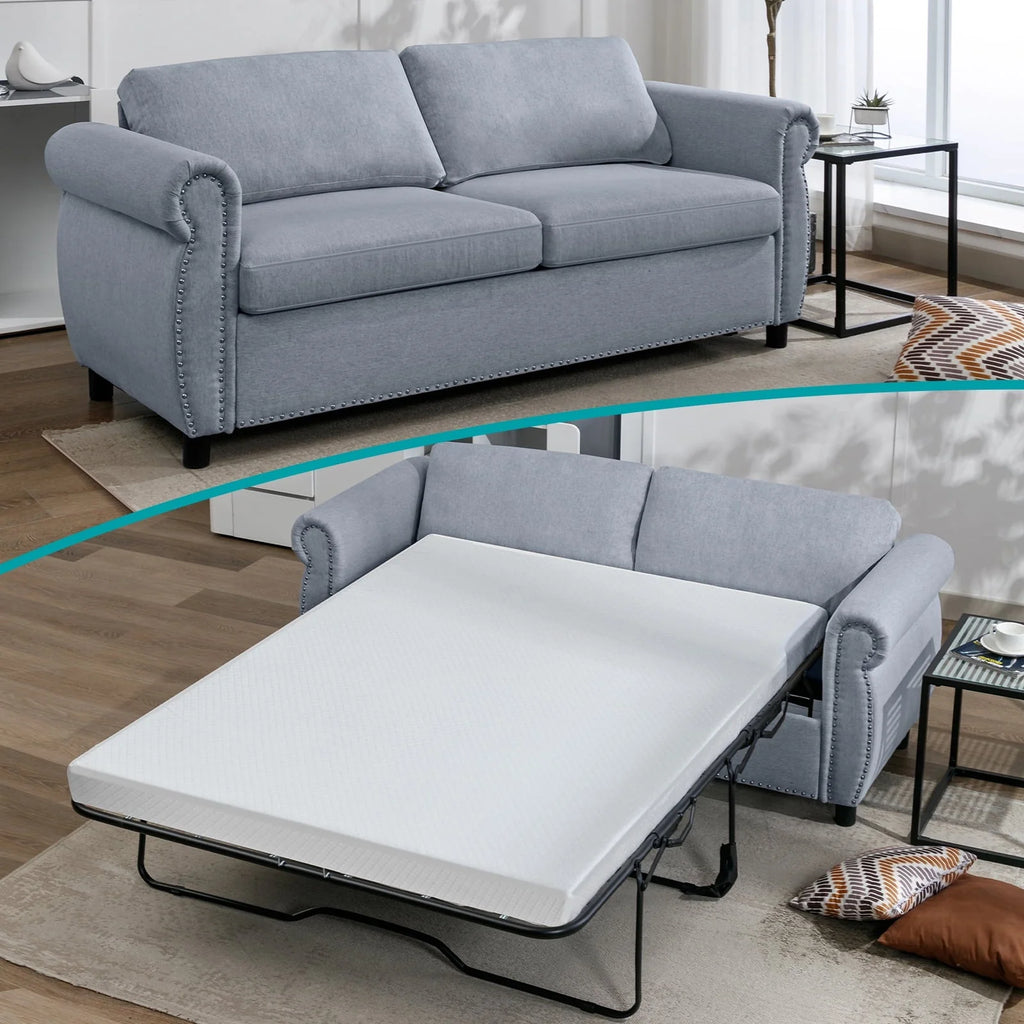 BALUS 2-in-1 Pull Out Sofa Bed, Upholstered 2 Seat Loveseat Sofa, Queen Size Convertible Couch Bed with Mattress Sleeper Sofa Couch for Living Room Apartment Office,Grey