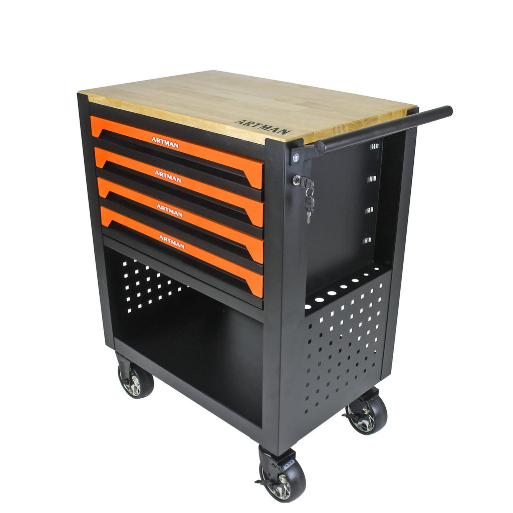 Aukfa 30 inch Mechanic's Tool Cart, 700 LB Capacity 4-Drawer Tool Chest on Wheels for Garage, Black