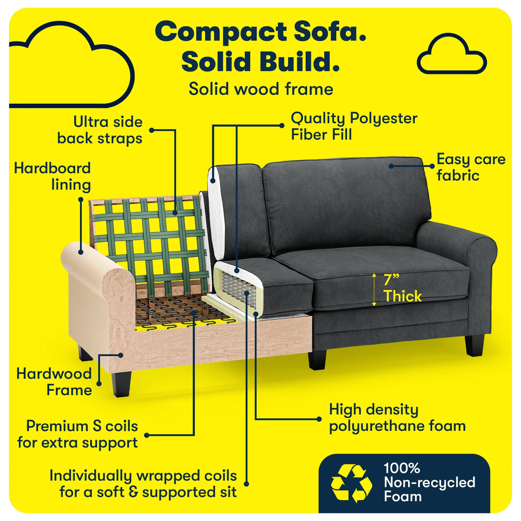 Serta Copenhagen 78" Rolled Arm Sofa with Removable Covers Dark Brown