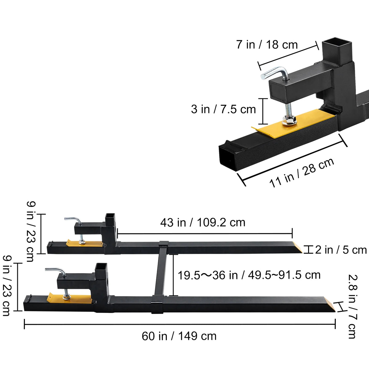 BENTISM Pallet Forks, 4000 lbs Clamp on Tractor Bucket Forks, 60" Total Length Heavy Duty Pallet Forks with Adjustable Stabilizer Bar