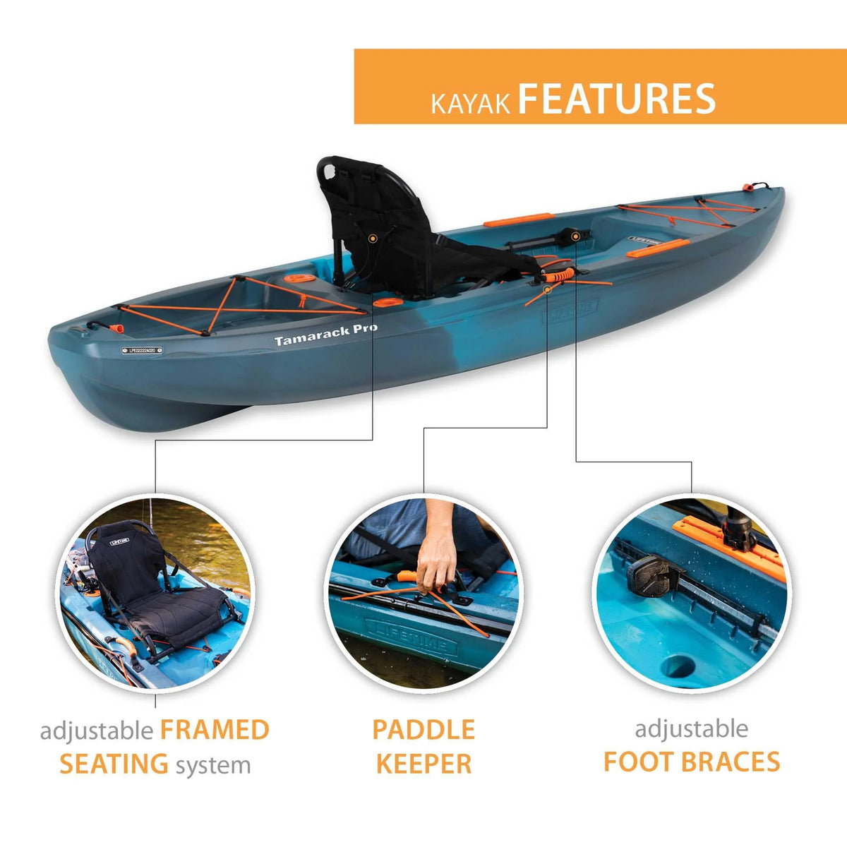 Lifetime Tamarack Pro 123 inch Sit-on-Top Kayak, Eclipse Fusion (91058)