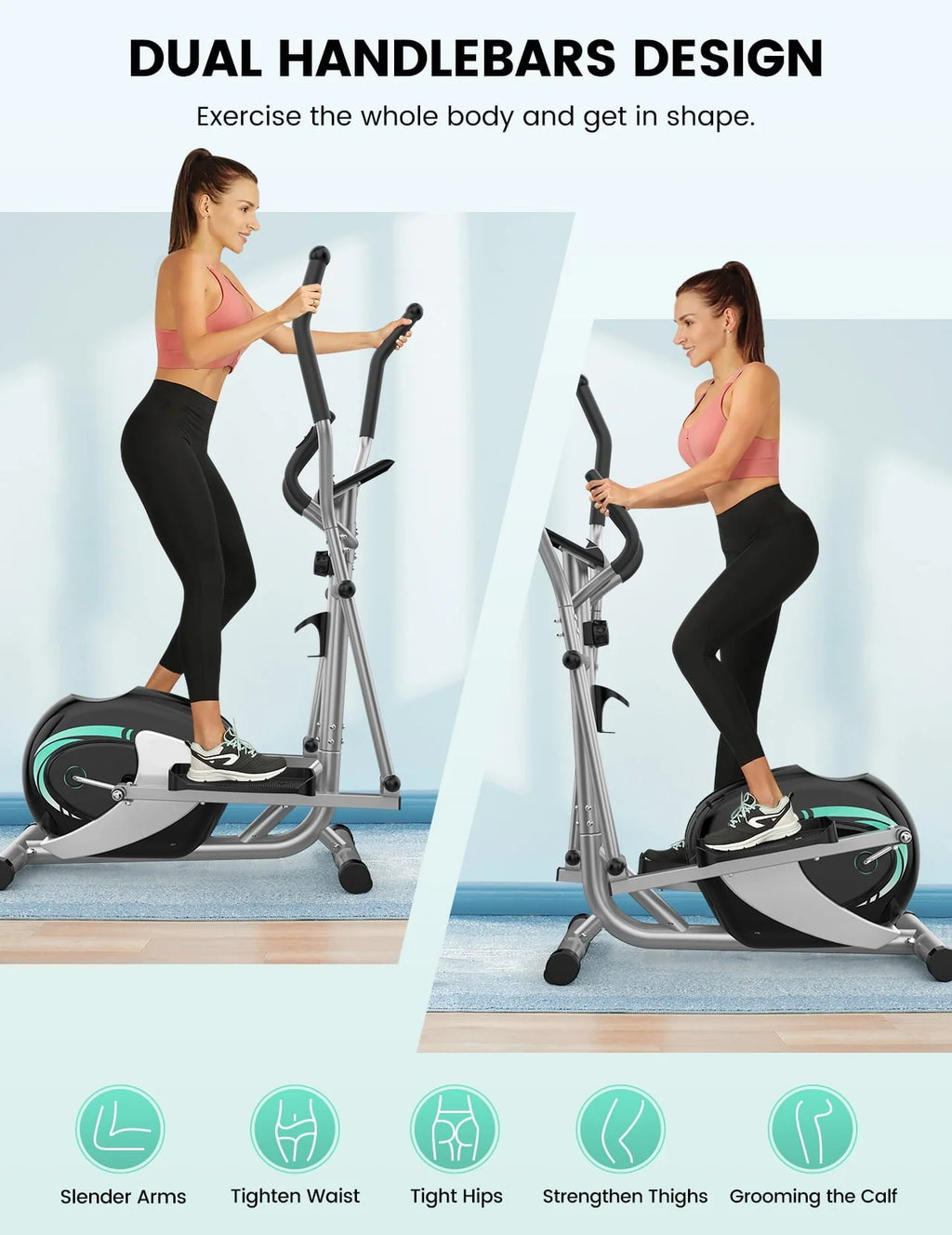 THERUN Elliptical Machines for Home Use, Ultra Quiet Magnetic Elliptical Trainer Exercise Machine, 8 Levels Adjustable Resistance Elliptical Training Machine w/LCD Monitor, Pulse Sensor
