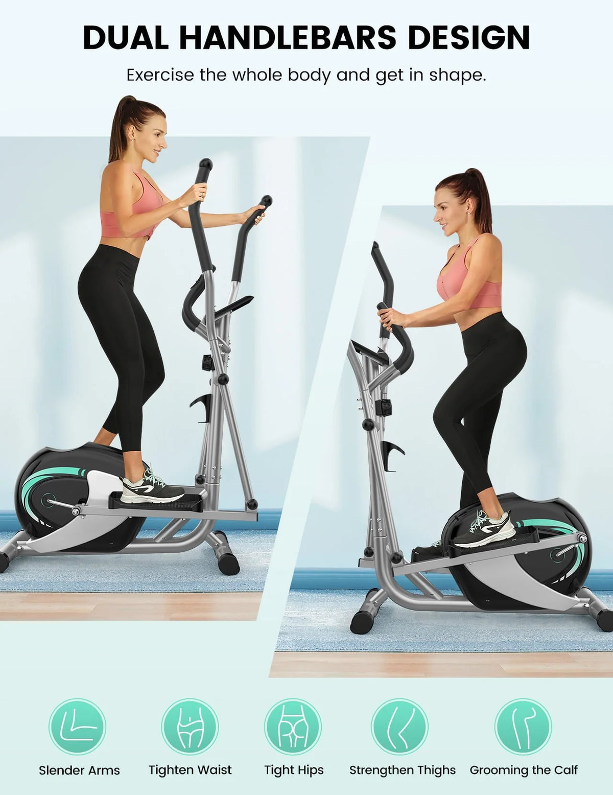 THERUN Elliptical Machines for Home Use, Ultra Quiet Magnetic Elliptical Trainer Exercise Machine, 8 Levels Adjustable Resistance Elliptical Training Machine w/LCD Monitor, Pulse Sensor