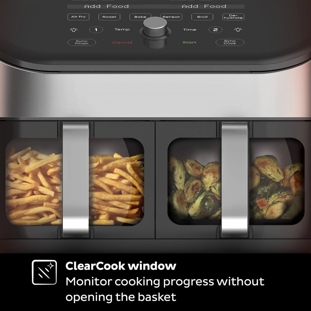 Instant Vortex Plus XL 8-Quart Air Fryer with Dual Baskets and Clear Cooking Windows, Stainless Steel