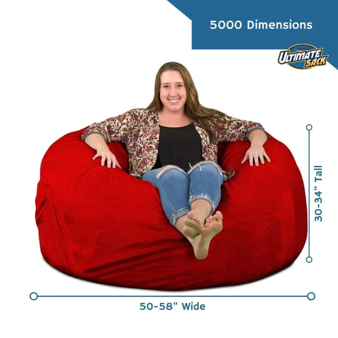 Ultimate Sack 5000 (5 ft.) Bean Bag Chair in multiple colors: Giant Foam-Filled Furniture - Machine Washable Covers, Double Stitched Seams, Durable Inner Liner. (5000, Grey Suede)