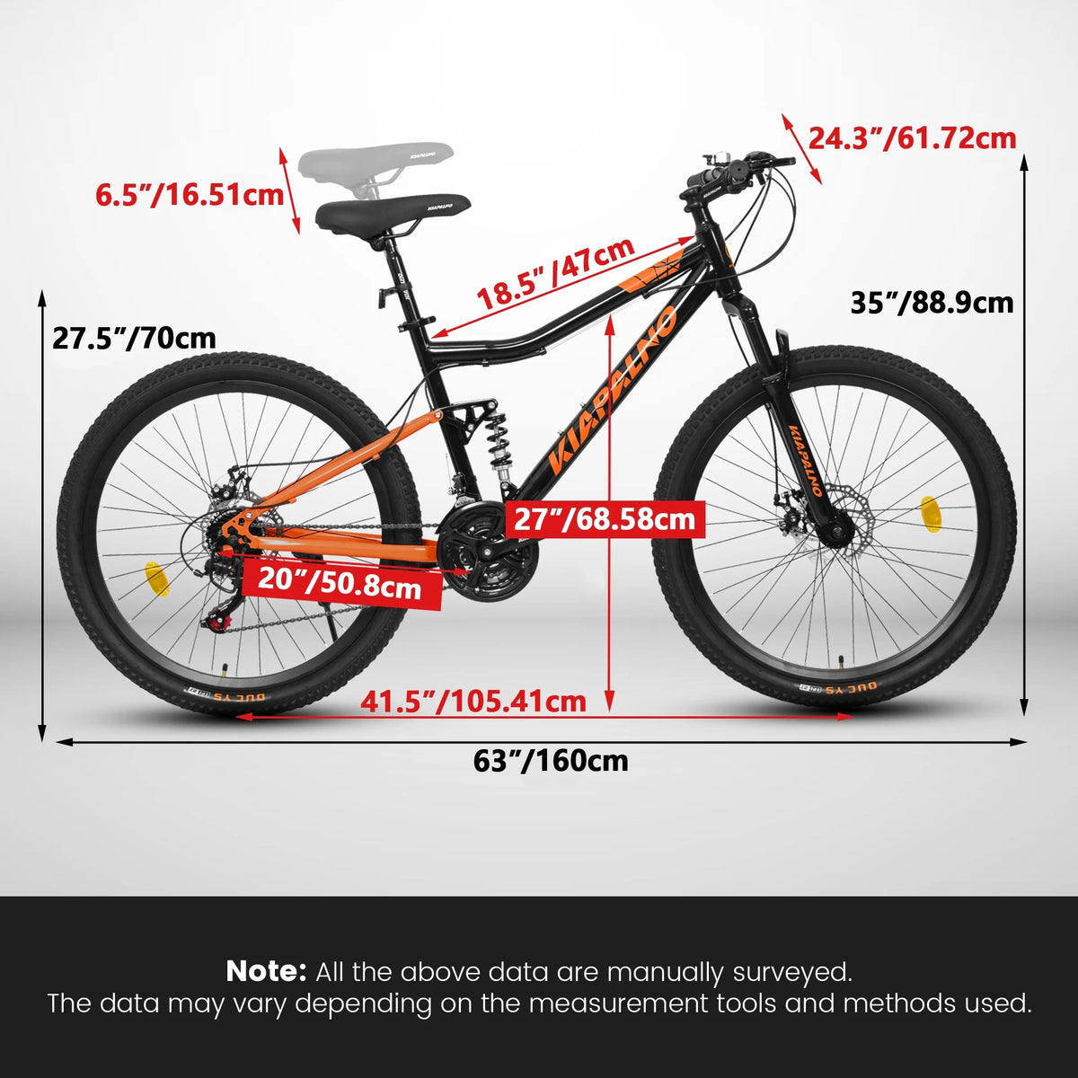26" Steel Frame Mountain Bike, 21-Speed Unisex Bicycle with Dual Shock Absorbers, Black & Orange