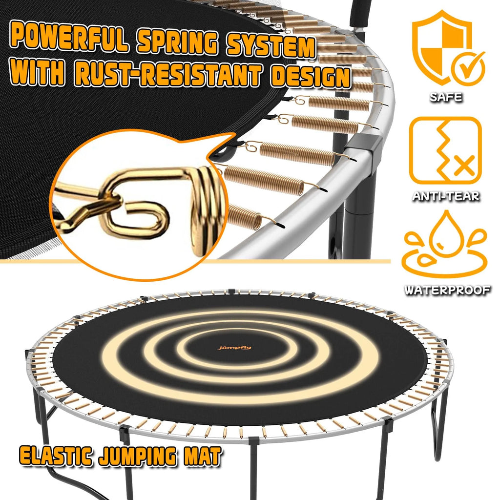 Jumpfly Trampoline 10FT Trampoline with Basketball Hoop-Curved Poles Reinforced Recreational Trampolines with Enclosure And Ladder-Outdoor Trampoline for Kids