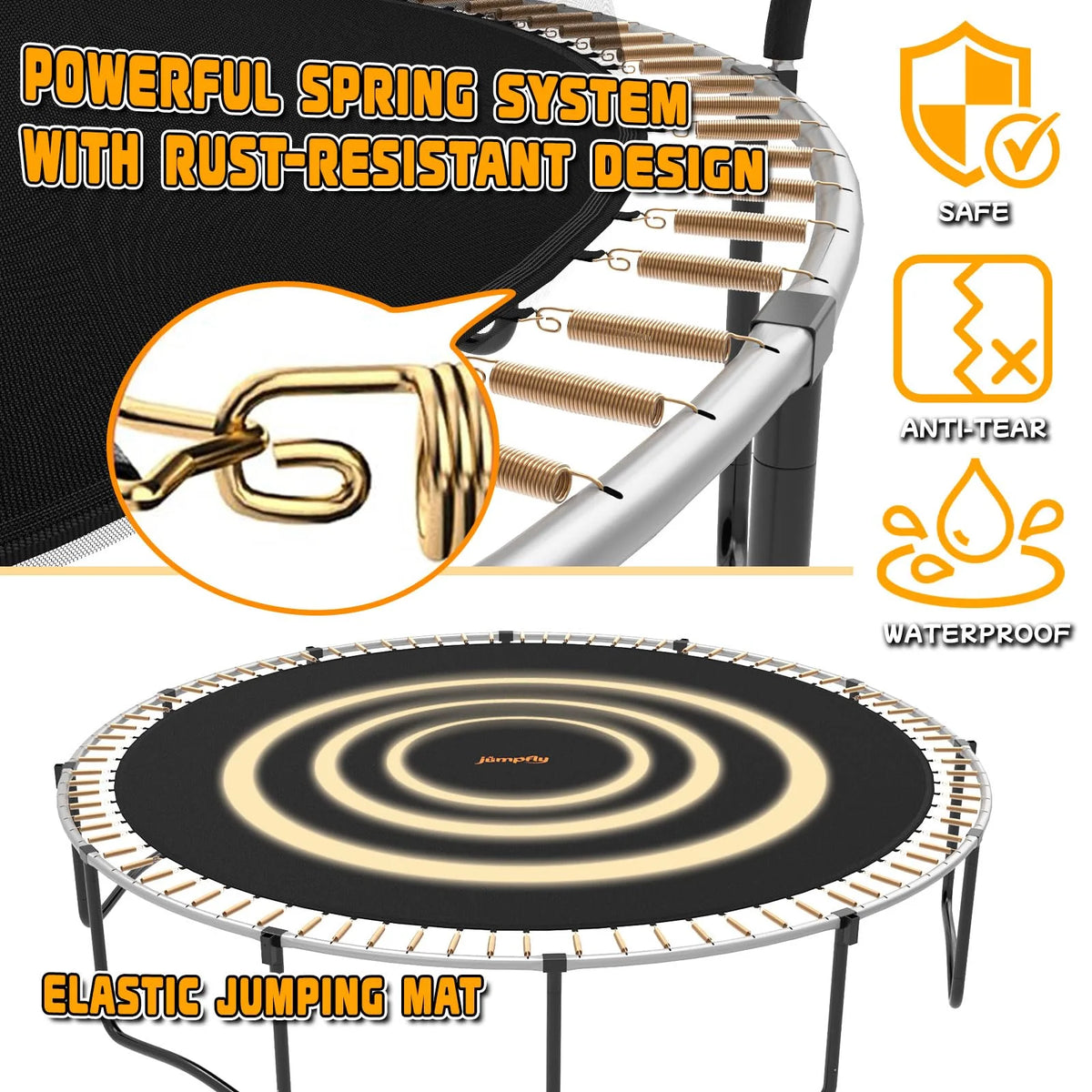 Jumpfly Trampoline 10FT Trampoline with Basketball Hoop-Curved Poles Reinforced Recreational Trampolines with Enclosure And Ladder-Outdoor Trampoline for Kids