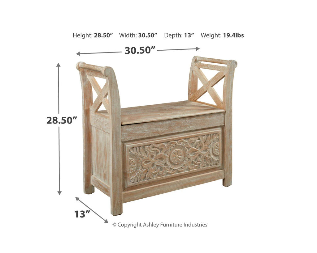 Signature Design by Ashley Casual Fossil Ridge Accent Bench  Whitewash
