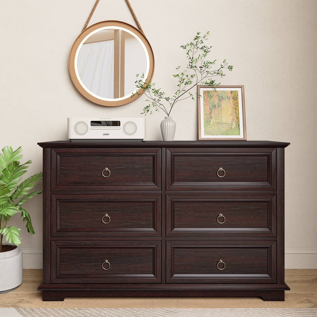 FAGAGA 6 Drawers Dresser for Living Room,Storage Cabinet Wooden Dressers Organizer for Bedroom,White