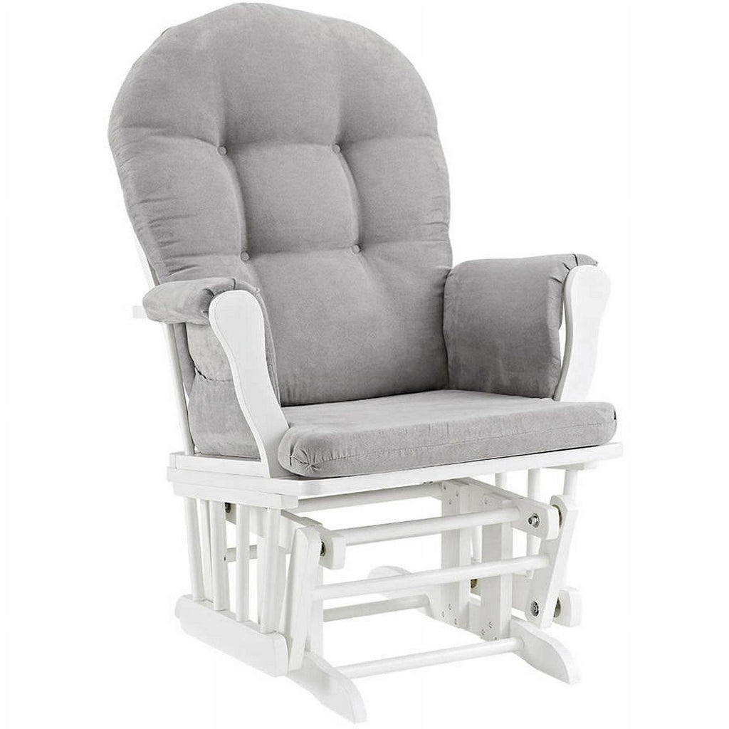 Angel Line Windsor Glider and Ottoman. White Finish with Gray Cushions
