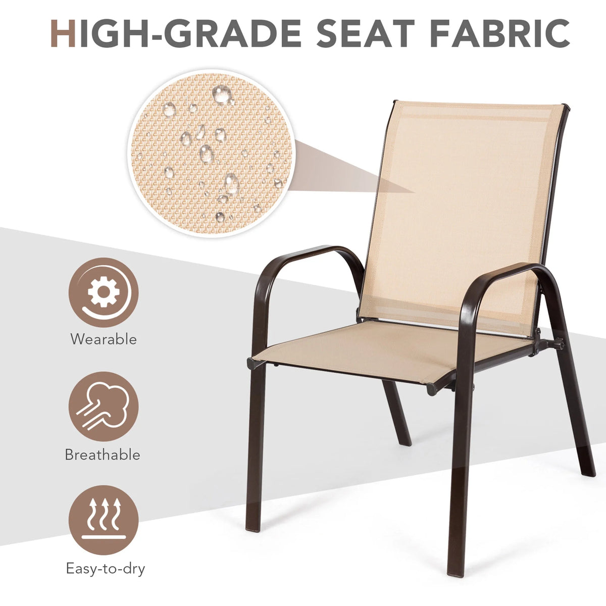Gymax Set of 4 Patio Chairs Dining Chairs w/ Steel Frame Yard Outdoor Grey