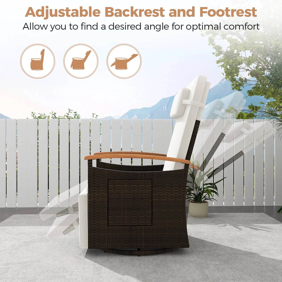 Costway Outdoor 360�� Swivel Rattan Recliner Chair Patio Wicker Chaise Lounge Chair Beige