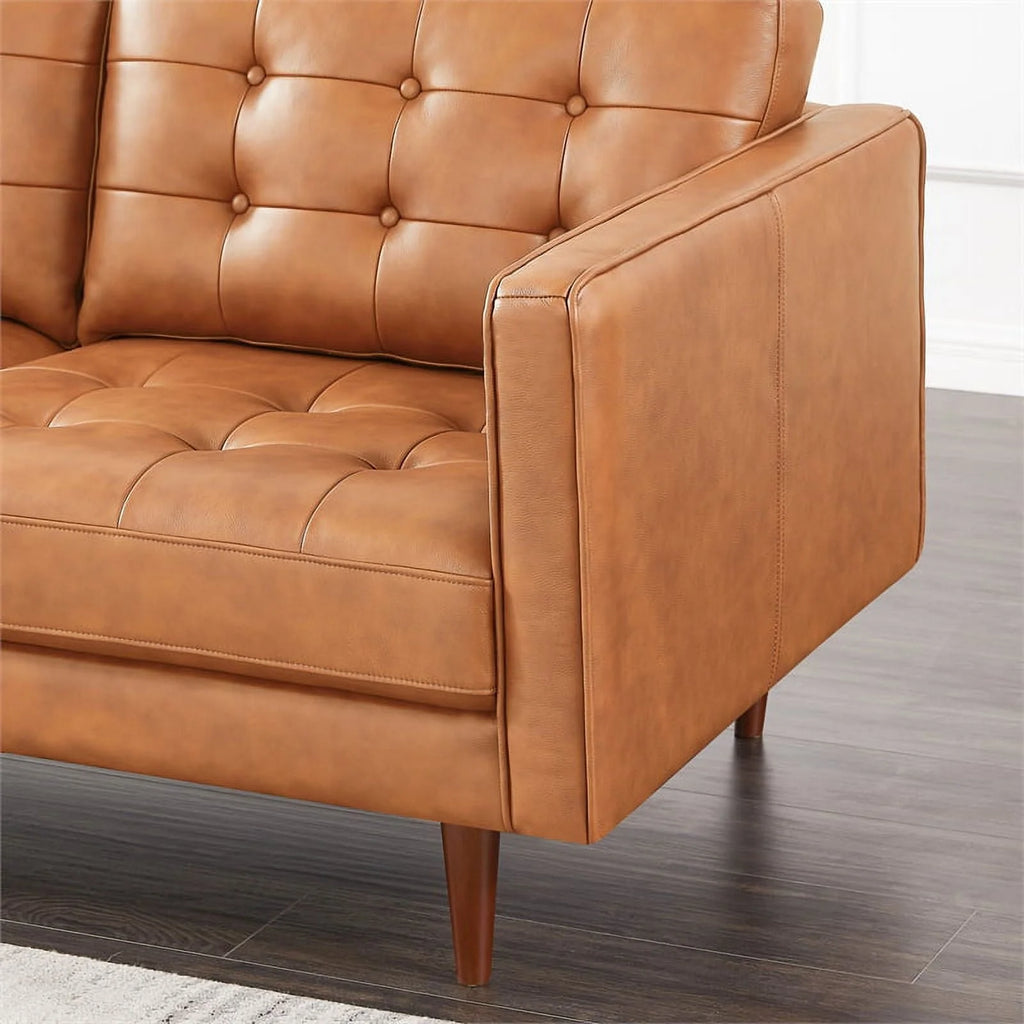 Lucille Modern Living Room Top Leather Corner Sectional Couch in Cognac Tan