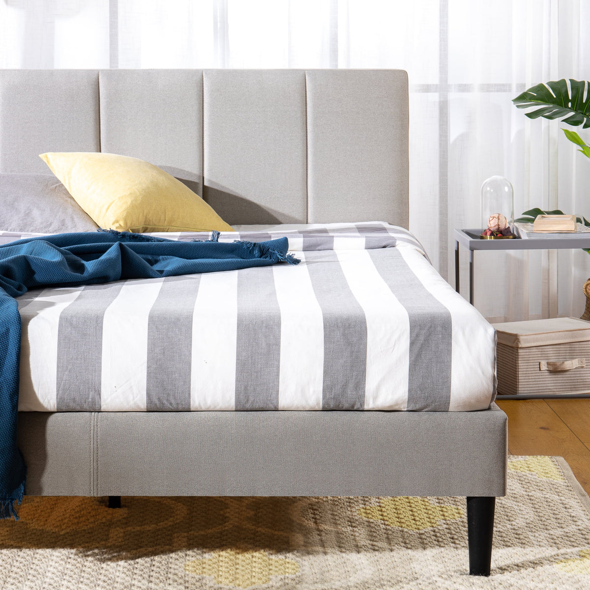 Zinus Maddon 35" Upholstered Platform Bed Frame, Beige, Adult, Queen