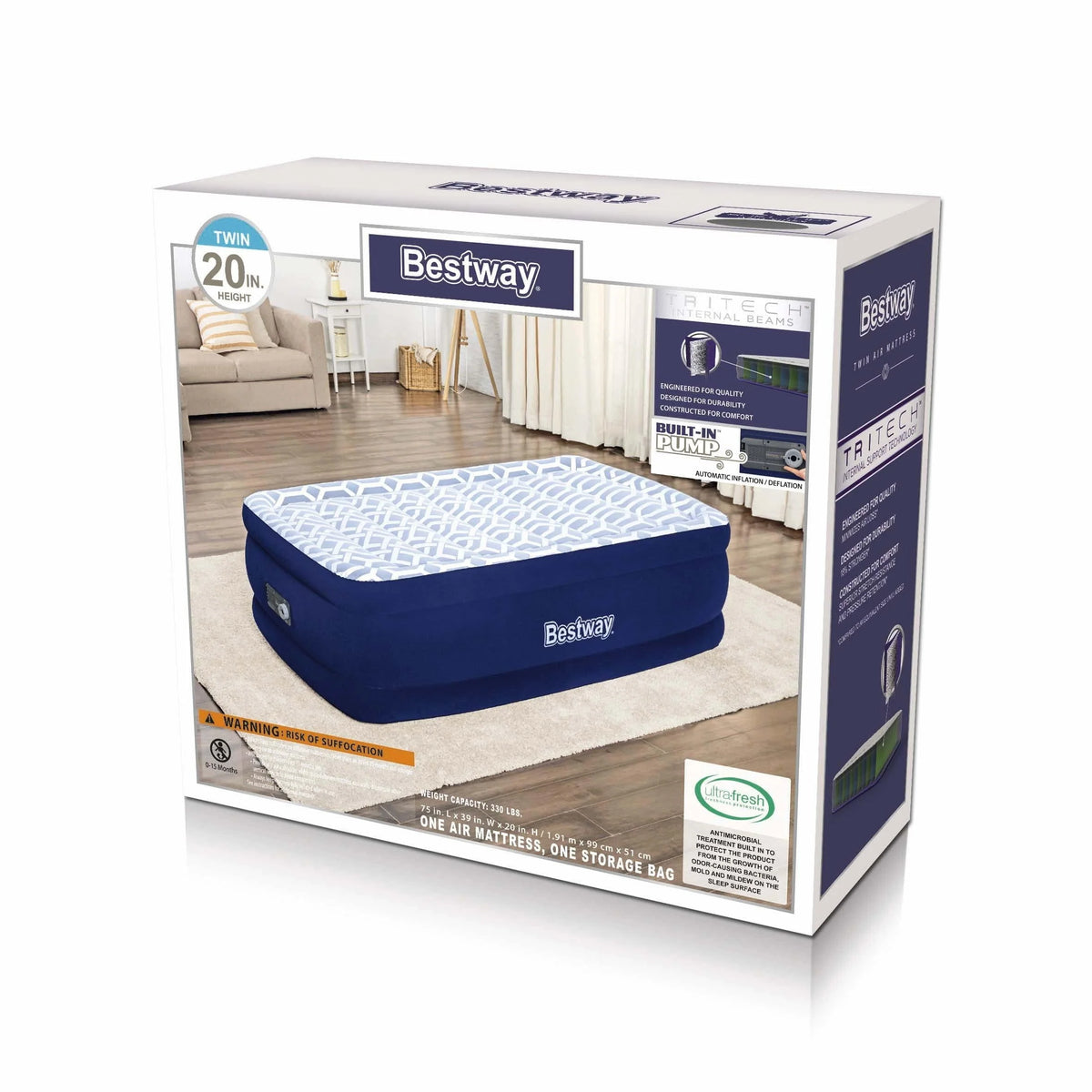 Fashion 20" Twin Air Mattress with Built-in Pump