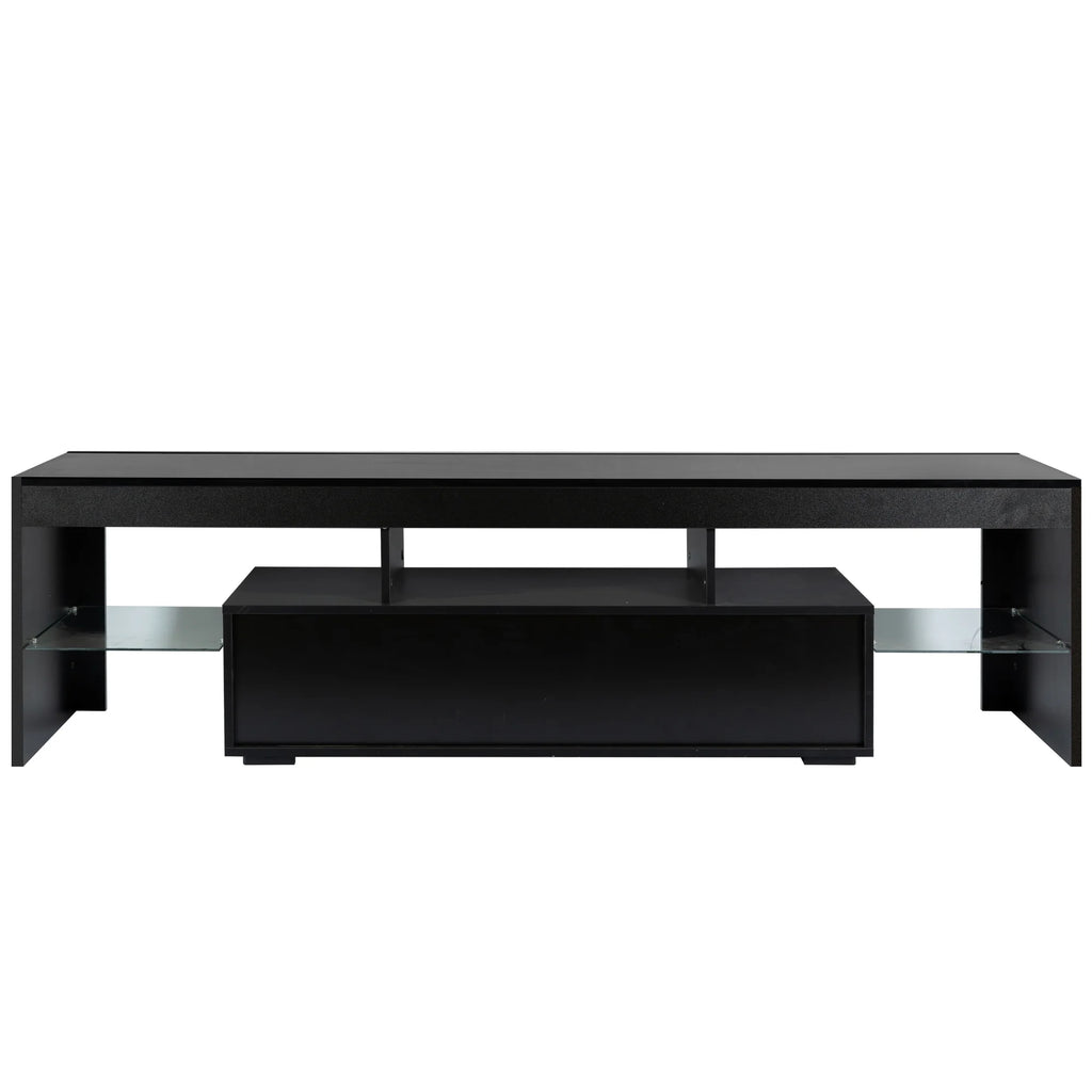 UHOMEPRO TV Stand for TV up to 70", Living Room Entertainment Center with RGB LED Lights and Storage Shelves Furniture, White High Gloss TV Cabinet Console Table