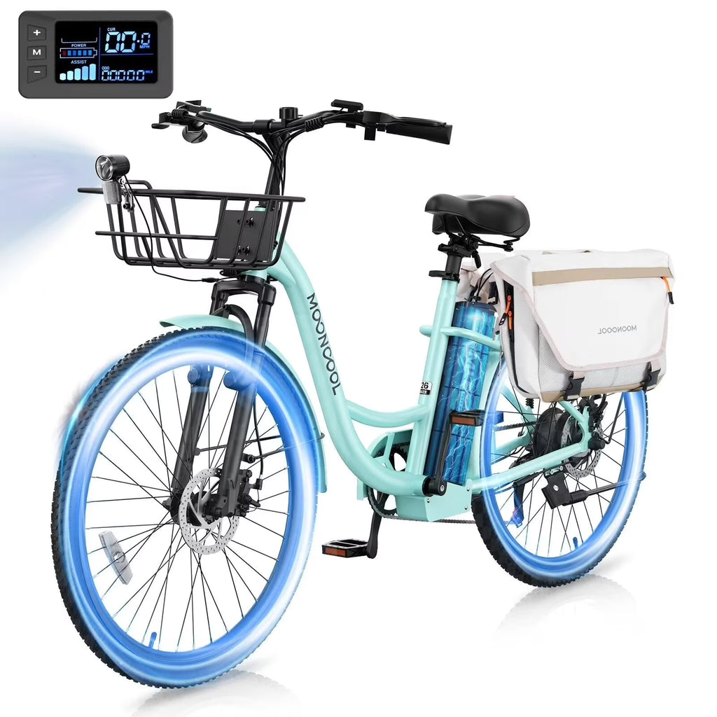 MOONCOOL Electric Bicycle for Adults 350W , 7-Speed Ebike with 36V 10.4Ah Removable Battery， 40 Miles Range , 20 mph Electric Commuter Bike for Women Men, Certified to UL 2849 by SGS