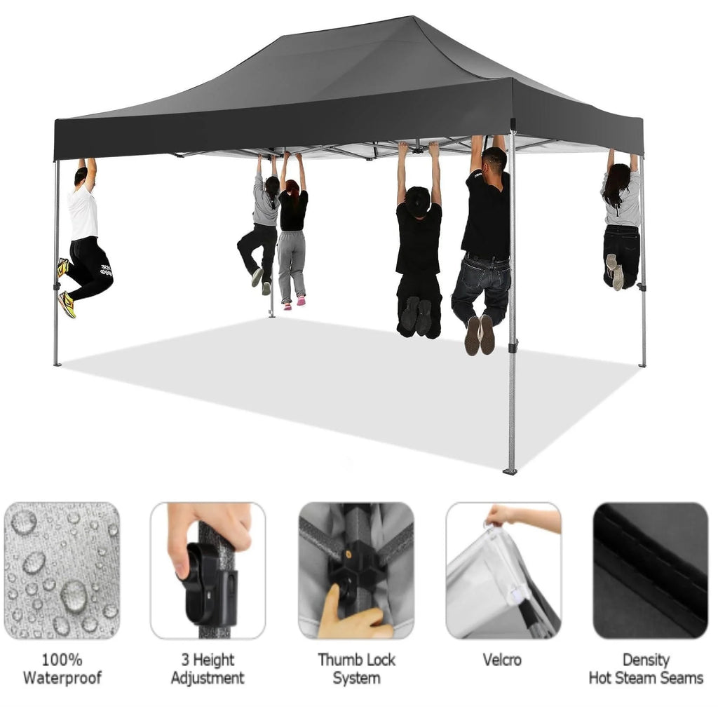 COBIZI 10x20 Heavy Duty Pop up Canopy Tent with 6 sidewalls Easy Up Commercial Outdoor Canopy Wedding Party Tent for Beach All Season Wind & Waterproof Gazebo with Roller Bag,Black(Frame Thickened)
