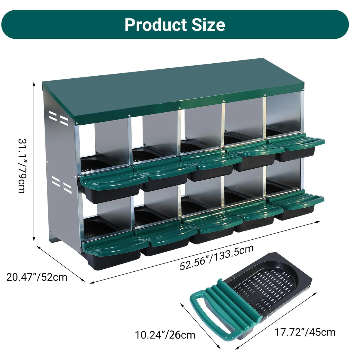 Chicken Nesting Box, 6/8/10 Compartment Nesting Box, Heavy Duty Chicken Coop Nesting Box with Removable Tray, Metal Chicken Laying Box for Chicken