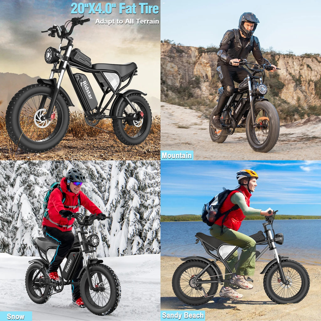 Ridstar 1500W Electric Bike for Adults,33MPH 48V 20Ah Electric Bicycle ,20" Fat Tire Full Suspension Mountain Bike UL2849