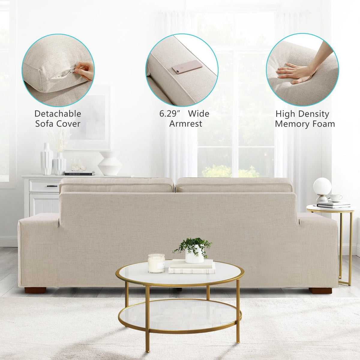 88.58" Modern loveseat Sofas Living Room,Couches Love Seat with Wood Frame for Bedroom, Office, Apartment, Dorm, Studio /Easy, Tool-Free Assembly（Beige）