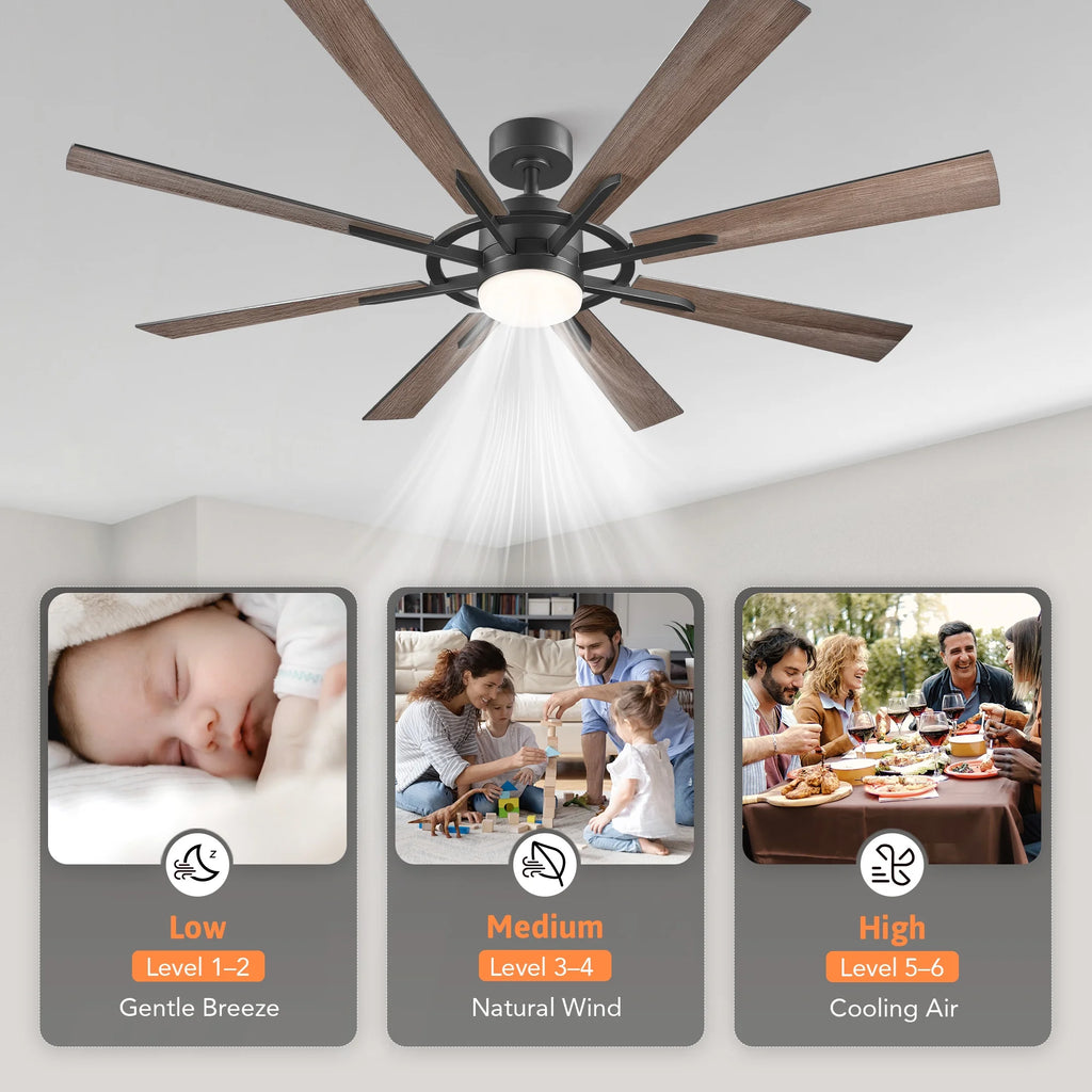 Bestco 60" Ceiling Fan with Light Kit and Remote Control for Farmhouse Living Room