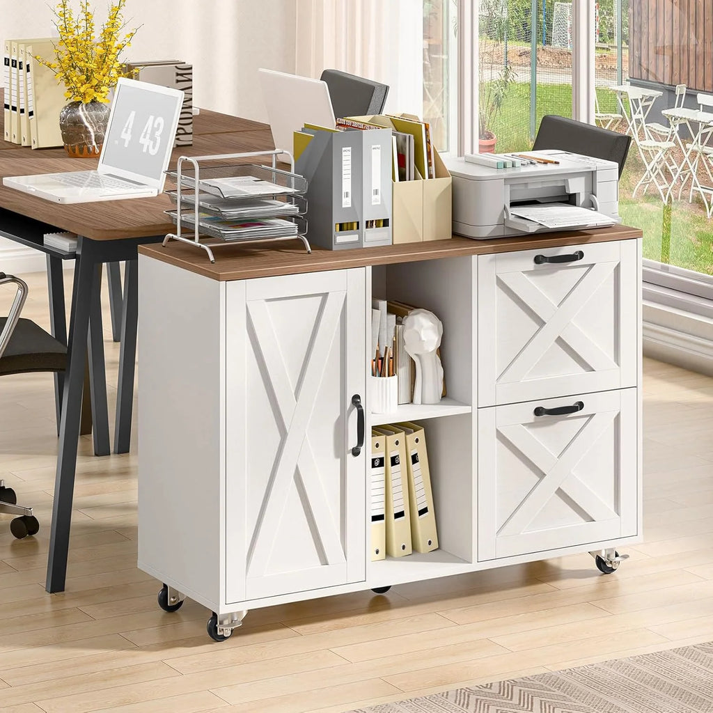 Vabches 2 Drawer Lateral File Cabinet,Mobile Wood office Cabinet for Home Office,Printer Stand with Open Storage Shelves.
