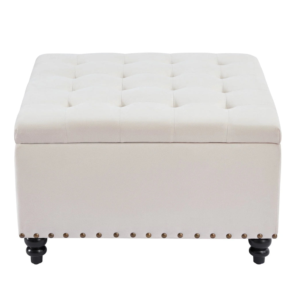 HUIMO Large Square Storage Ottoman Bench, 30-inch Wide Storage Bench Coffee Table with Tufted Oversized, for Living Room (Beige)