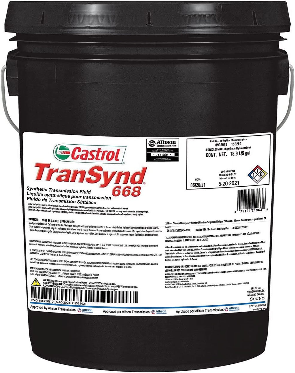 Castrol TranSynd 668 Synthetic Automatic Transmission Fluid, 5 gal