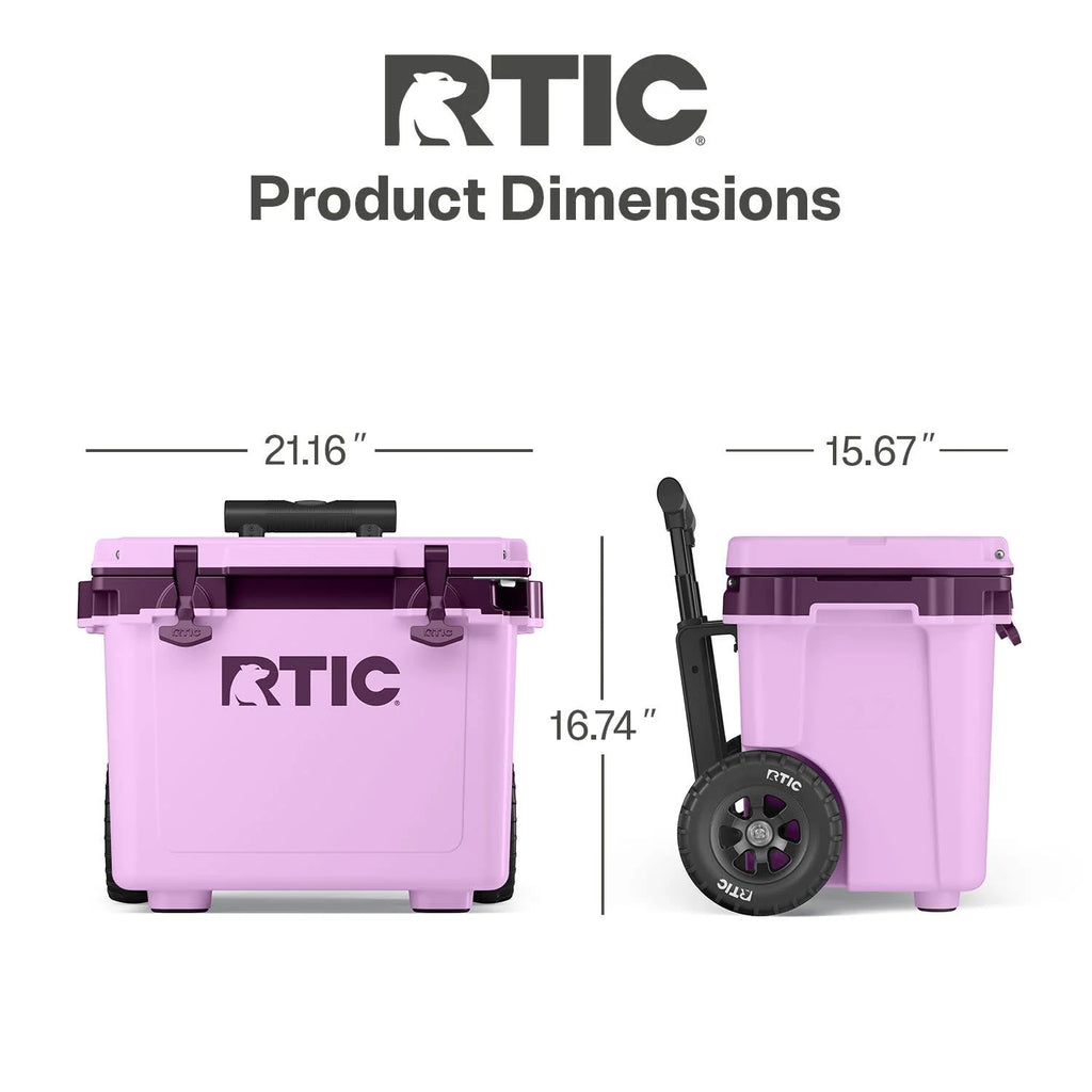 RTIC 22 QT Ultra-Light Wheeled Hard-Sided Ice Chest Cooler, Fits 28 Cans, 6 Wine Bottles, White & Grey