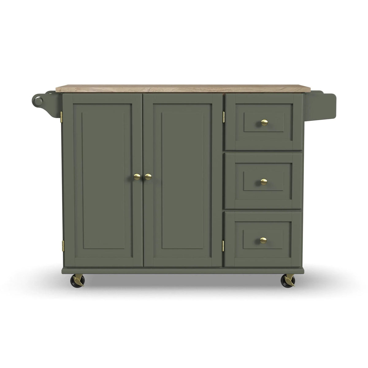 Homestyles Dolly Madison Engineered Wood Kitchen Cart in Sage Green/Brass