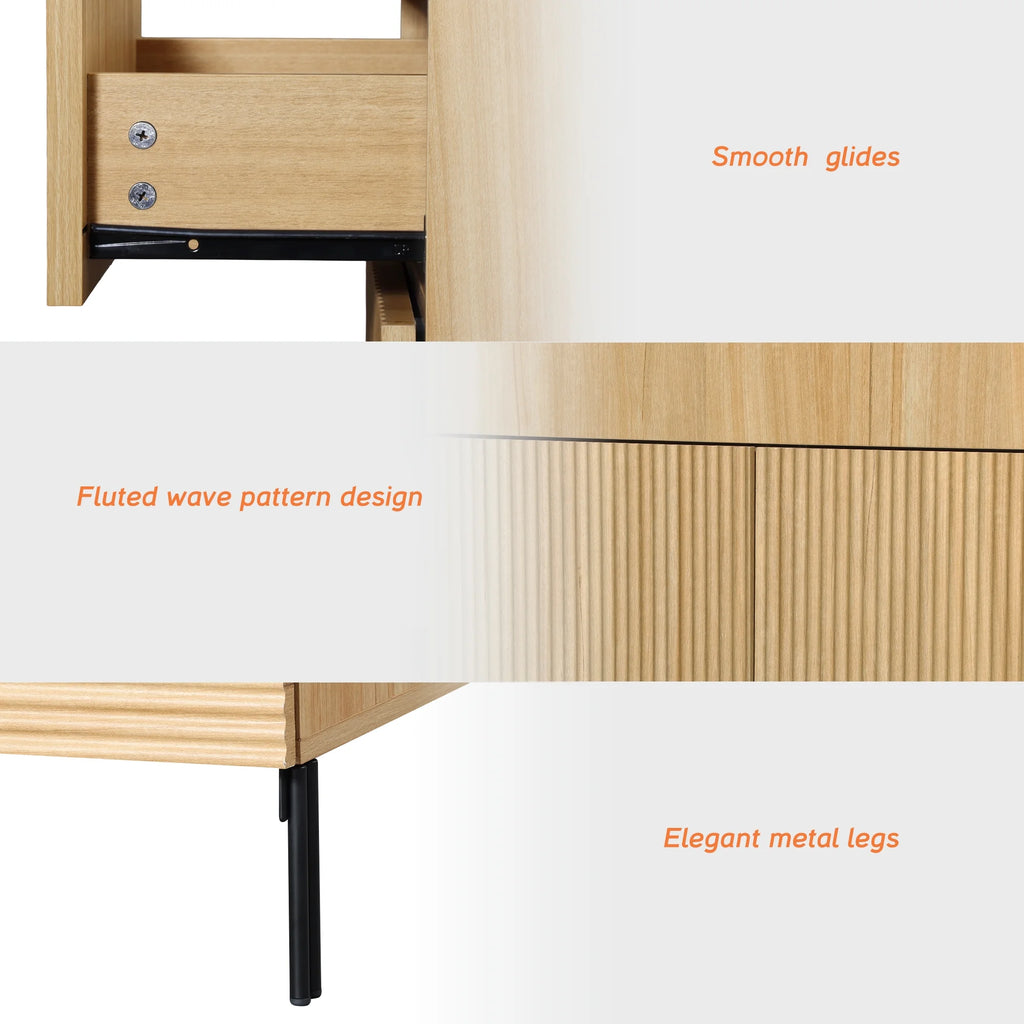 Modern Minimalist Wood Nightstand with 3 Drawers ,31.5" Large End Table,Reeded Design Bedside Table for Bedroom, Living Room,Entryway