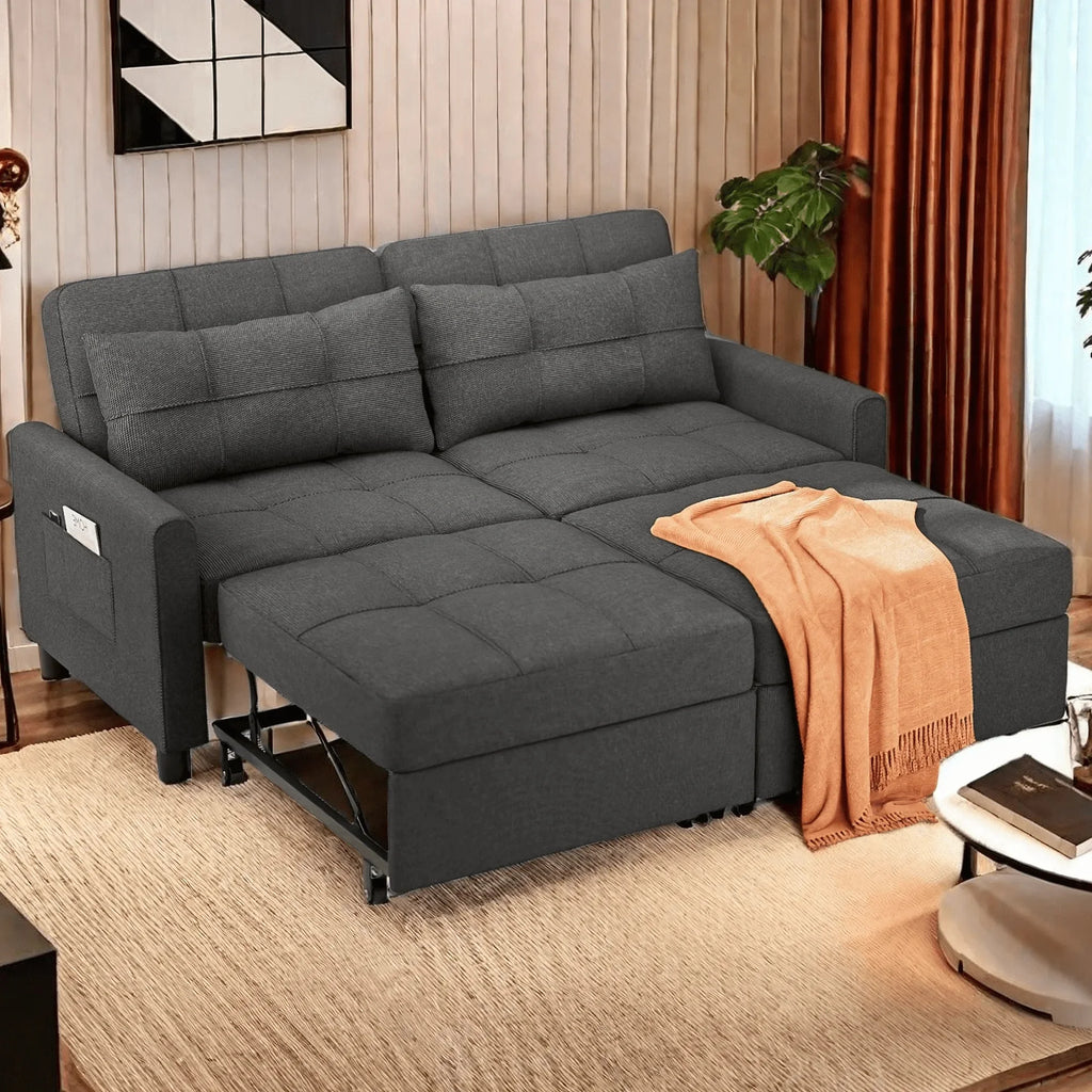 Sofa Bed, Lofka 3-in-1 Convertible Sleeper Sofa with Storage, Adjustable Backrest & Pull Out Function - Sleeper Chair for Small Space, Apartment, Dark Grey