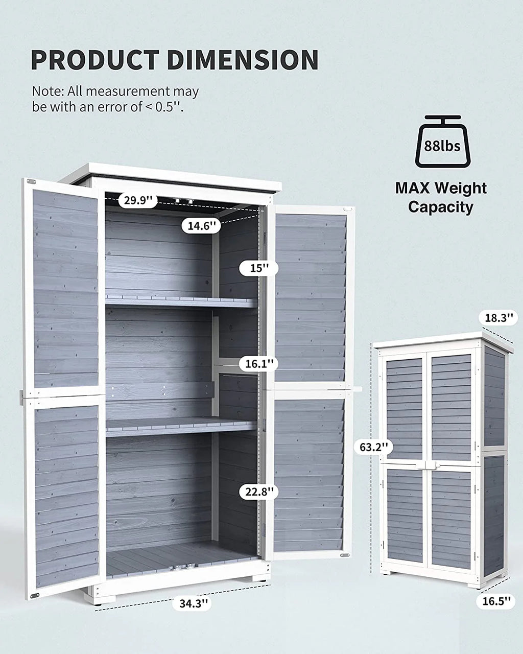 Lofka Outdoor Storage Cabinet Garden Shed w/ Asphalt Roof, Gray