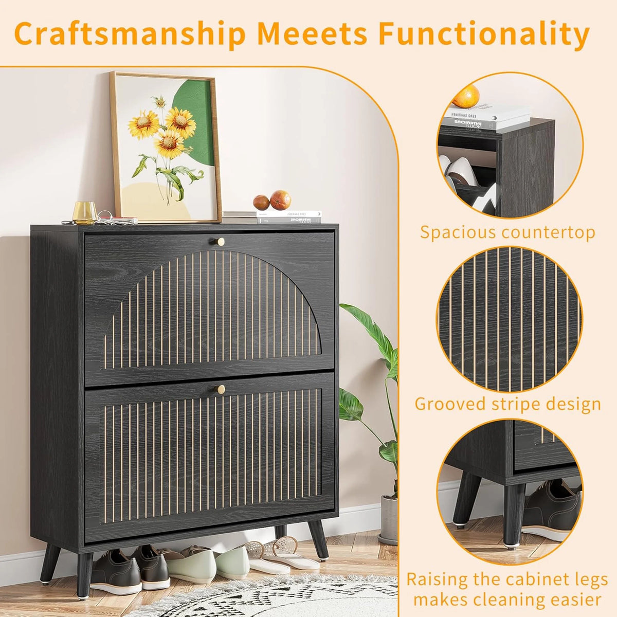 Shoe Storage Cabinet with 2 Flip Drawers, Modern Shoe Cabinet Storage for Entryway, Entryway Shoe Storage