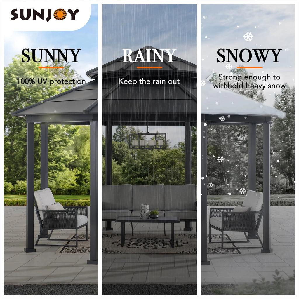 Sunjoy 15 x 15 ft. Outdoor Hardtop Gazebo, Octagon Double Tiered Metal Gazebo with Dual Rails and Ceiling Hook for Patio, Garden, Backyard Shade